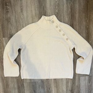 LOFT Button Neck Sweater Cream M